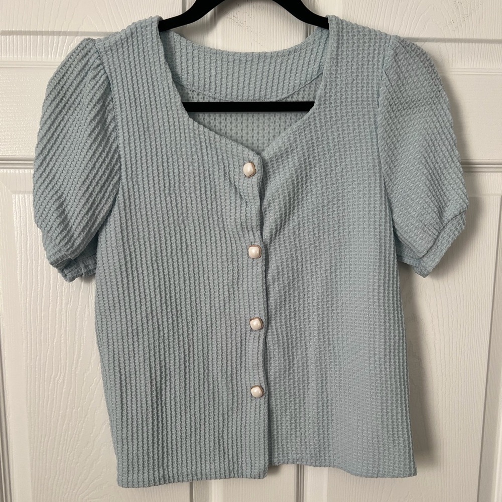 J.ING Light Blue Textured Blouse with Buttons